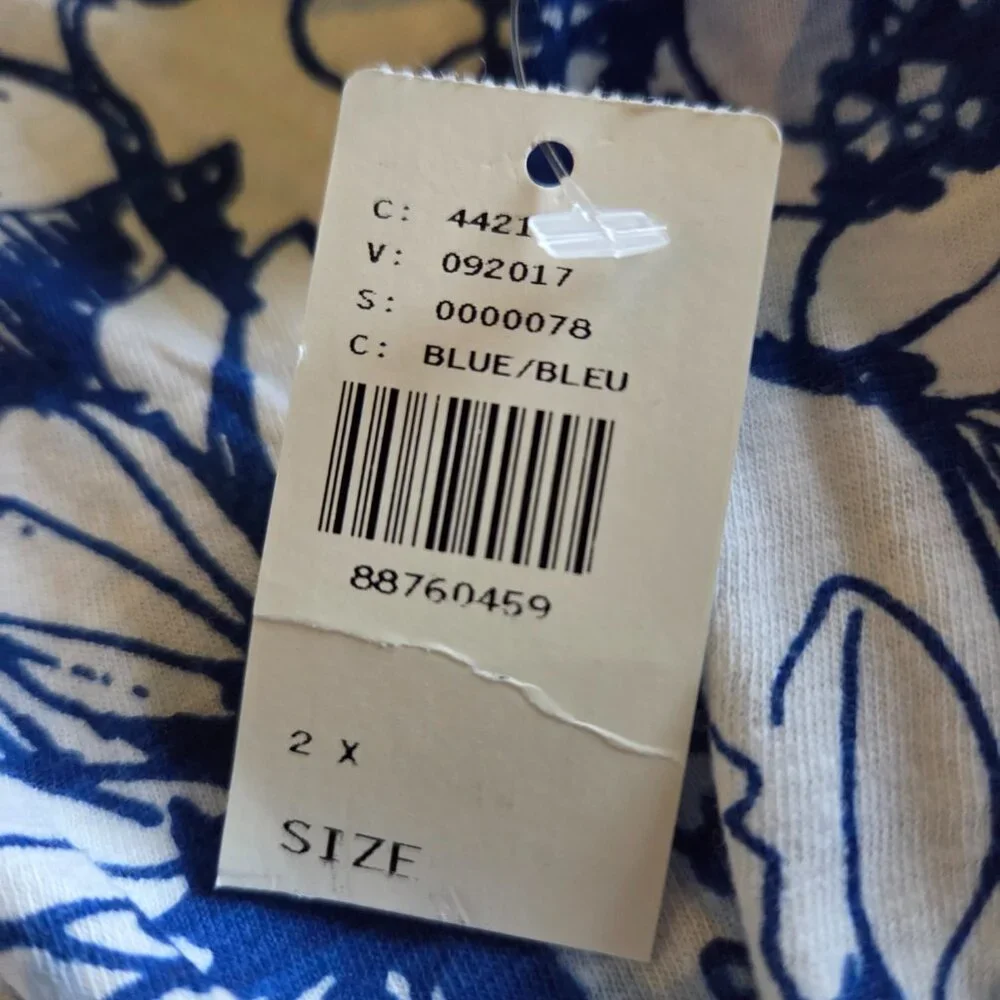 Maeve Sonal Nathwani Anthropologie Cotton Blue Flower Knit Top Plus Size 2X NWT - Picture 3 of 7